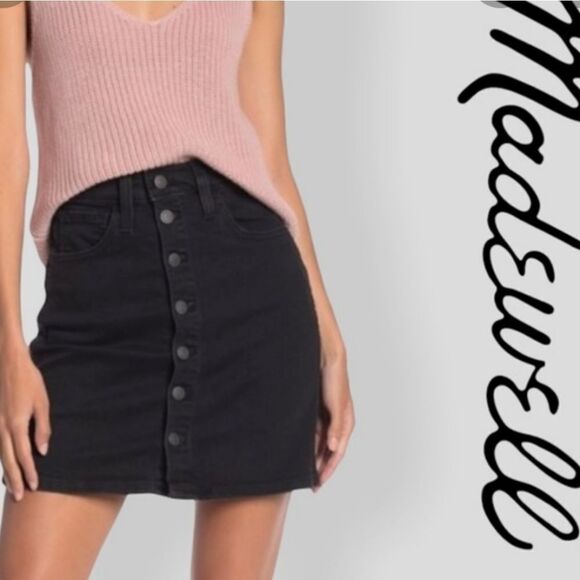 Madewell black denim button down skirt sz 26 - Picture 1 of 5